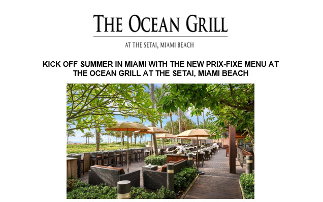 Kick off summer in Miami with the new prix-fixe menu at  the Ocean Grill at The Setai